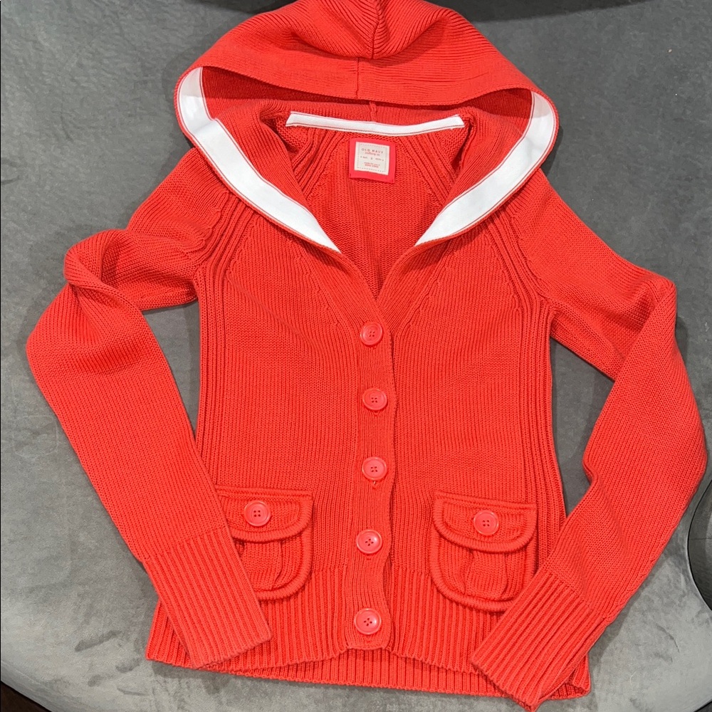 Old Navy Red Hooded Cardigan Sweater